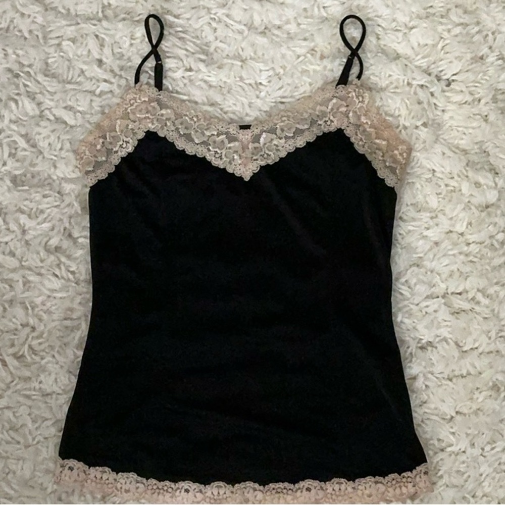 Y2K Cream Lace Trim Black Cami